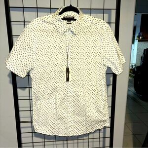 Michael Kors Slim Fit White with Flowers Patterned Men's Short Sleeved Shirt NWT
